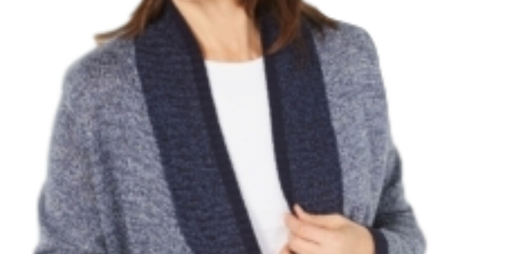Karen Scott Cardigan Feminino com Acabamento Contrastado e Frente Aberta Azul Brilhante, Tamanho Médio