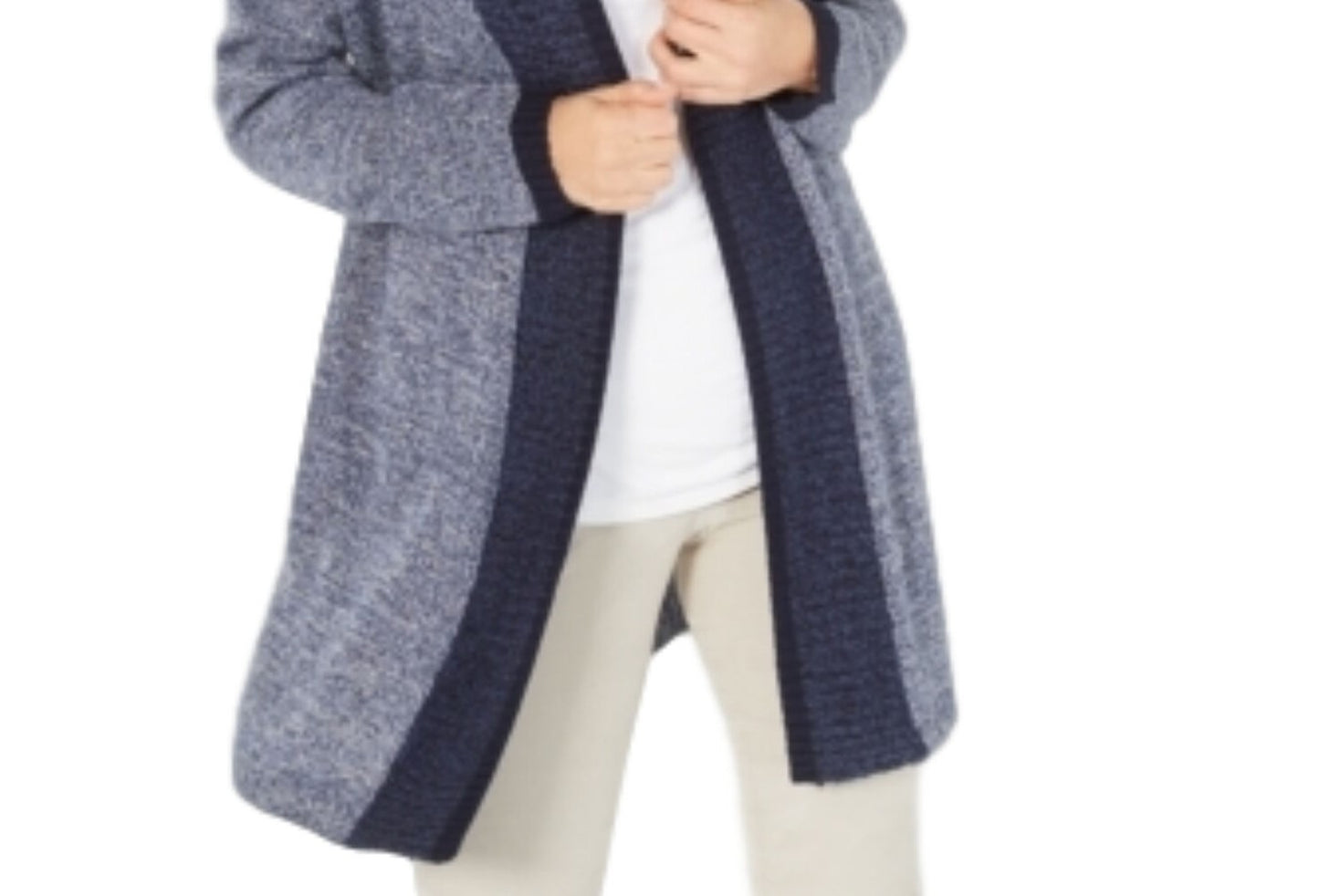 Karen Scott Cardigan Feminino com Acabamento Contrastado e Frente Aberta Azul Brilhante, Tamanho Médio