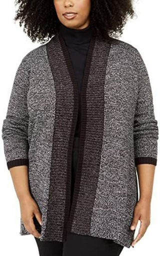 Karen Scott Cardigan Feminino Plus Tipped Preto Tamanho 2X