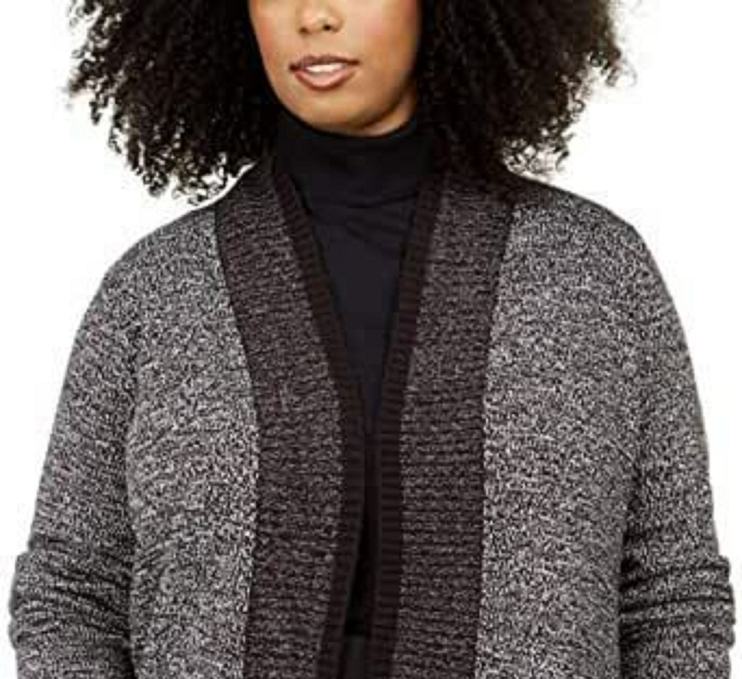 Karen Scott Cardigan Feminino Plus Tipped Preto Tamanho 2X
