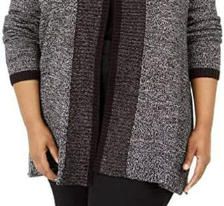 Karen Scott Cardigan Feminino Plus Tipped Preto Tamanho 2X