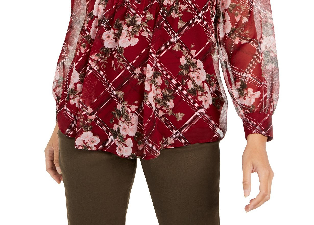 Top feminino com estampa e decote aberto Charter Club, tamanho pequeno, vinho