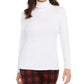 Blusa feminina Charter Club com gola alta canelada mesclada, tamanho extragrande, branca
