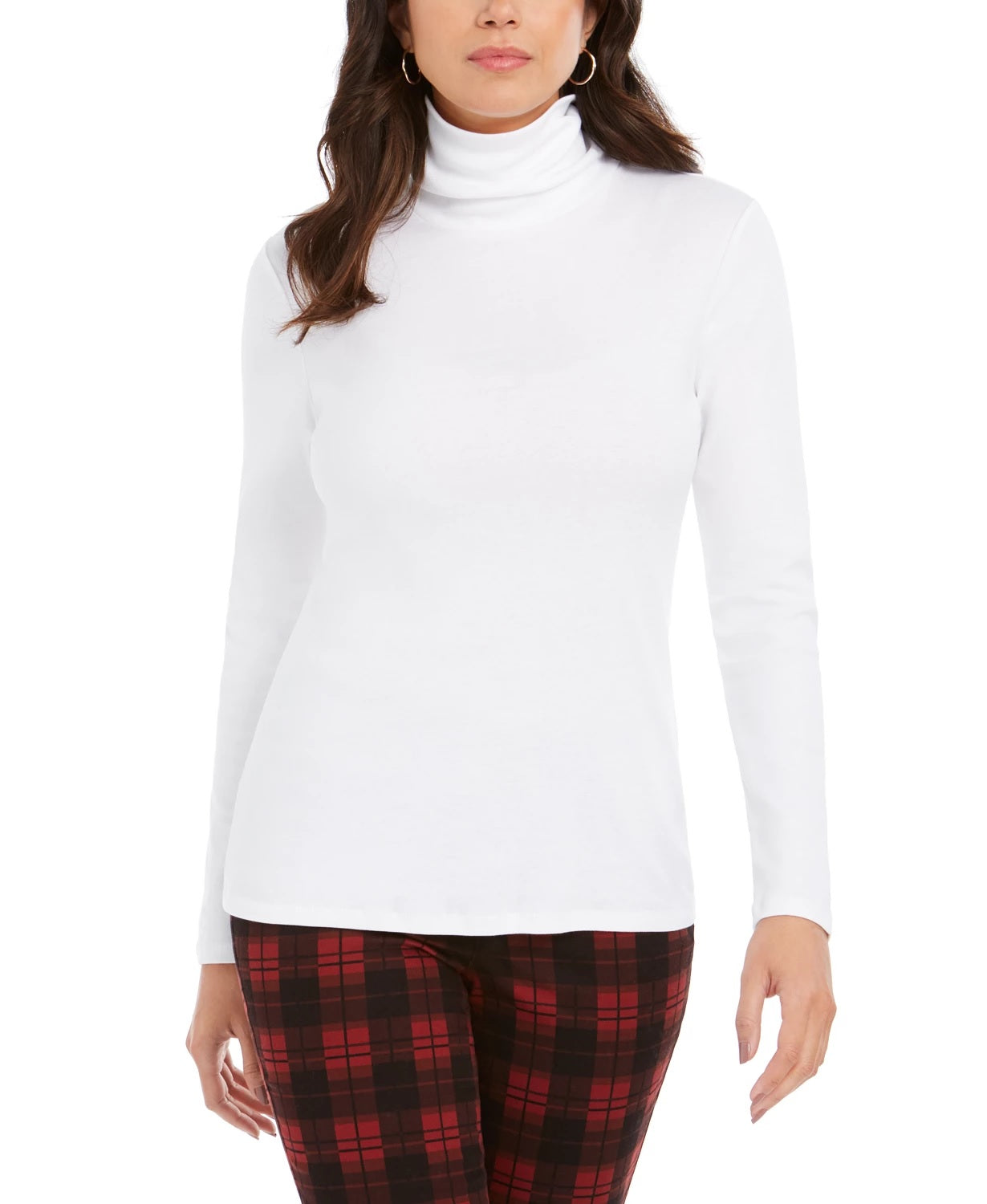 Blusa feminina Charter Club com gola alta canelada mesclada, tamanho extragrande, branca