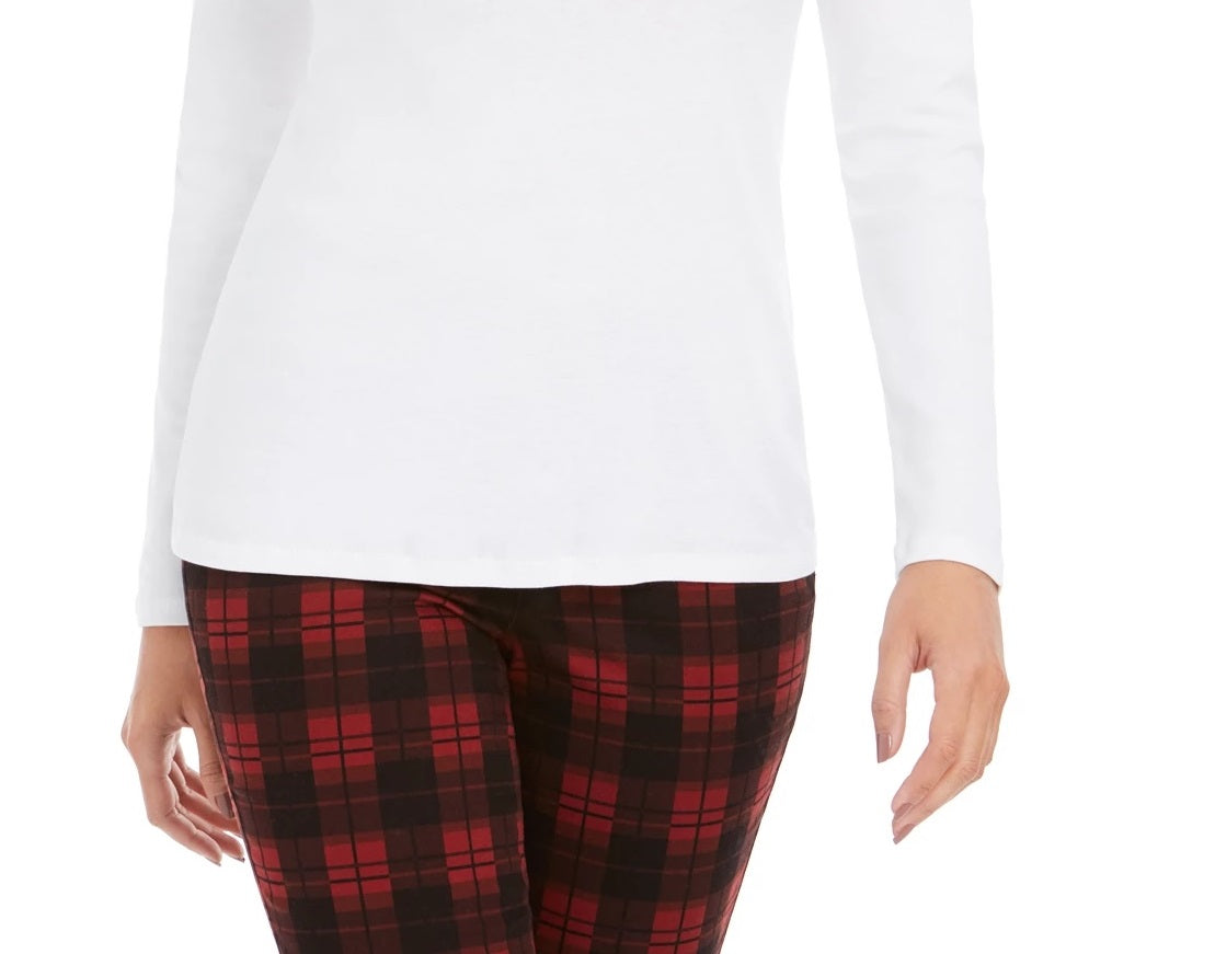 Blusa feminina Charter Club com gola alta canelada mesclada, tamanho extragrande, branca