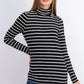 Blusa feminina listrada de gola alta Charter Club, preta, tamanho extra grande