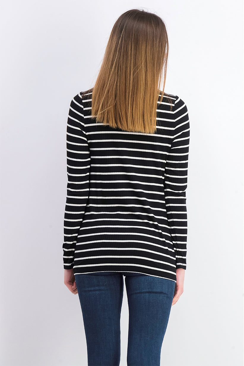 Blusa feminina listrada de gola alta Charter Club, preta, tamanho extra grande