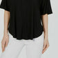 Blusa feminina Alfani com decote redondo e manga morcego, preta, tamanho grande