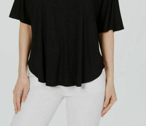 Blusa feminina Alfani com decote redondo e manga morcego, preta, tamanho grande