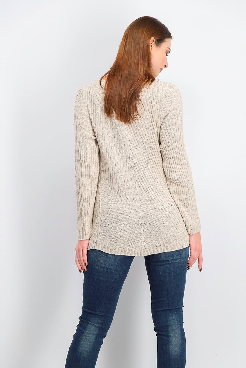 Suéter de malha canelada com bainha recortada estilo &amp; co feminino bege tamanho extra grande