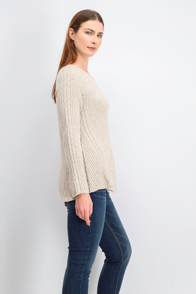 Suéter de malha canelada com bainha recortada estilo &amp; co feminino bege tamanho extra grande
