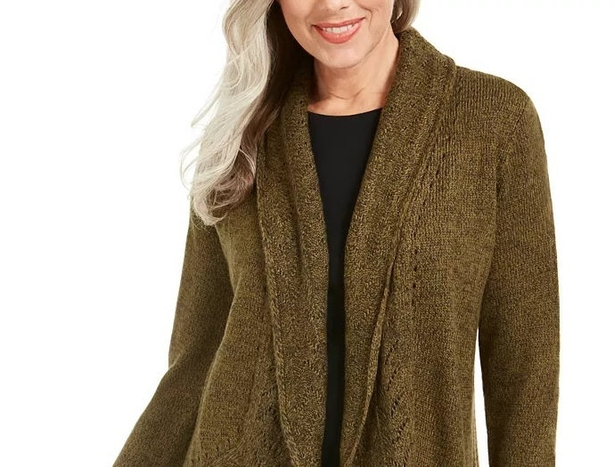 Cardigan feminino Karen Scott com gola xale, verde, tamanho pequeno
