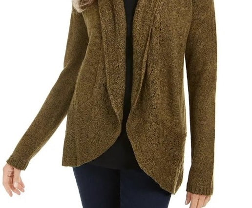 Cardigan feminino Karen Scott com gola xale, verde, tamanho pequeno