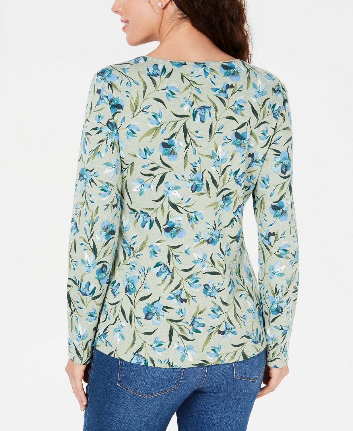 Karen Scott Audra Oasis Top decote redondo feminino verde escuro tamanho grande