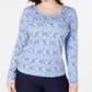 Blusa feminina Karen Scott com estampa decote redondo, azul, tamanho pequeno