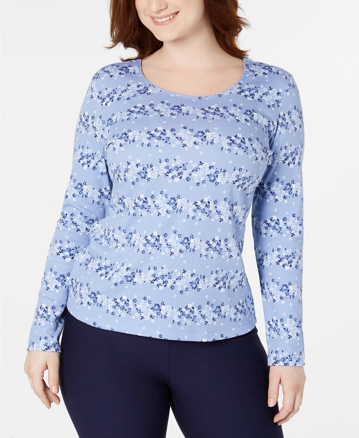 Blusa feminina Karen Scott com estampa decote redondo, azul, tamanho pequeno