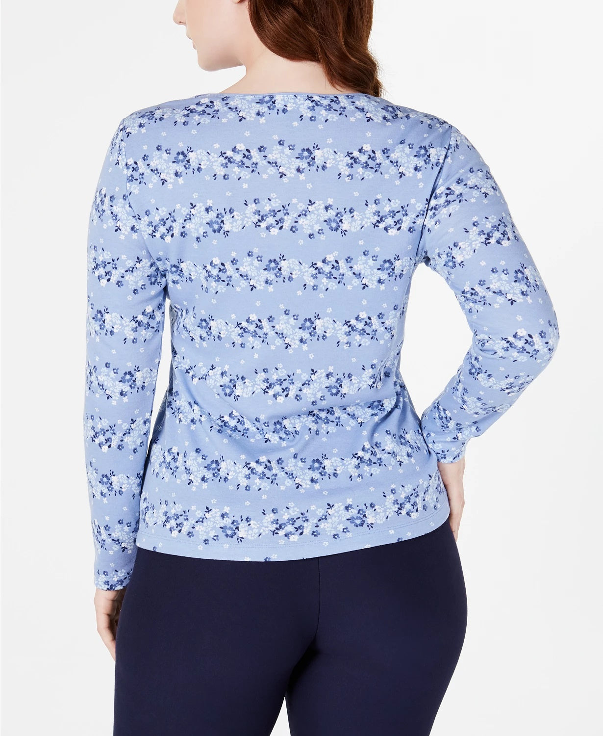 Blusa feminina Karen Scott com estampa decote redondo, azul, tamanho pequeno
