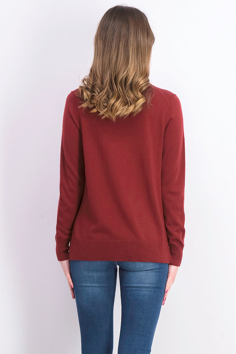 Cardigan feminino de lã merino com decote em V, tamanho grande, vinho, Charter Club