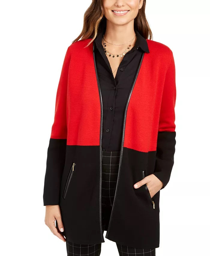 Cardigan feminino Charter Club Milano Cotton Colorblocked, vermelho, tamanho pequeno