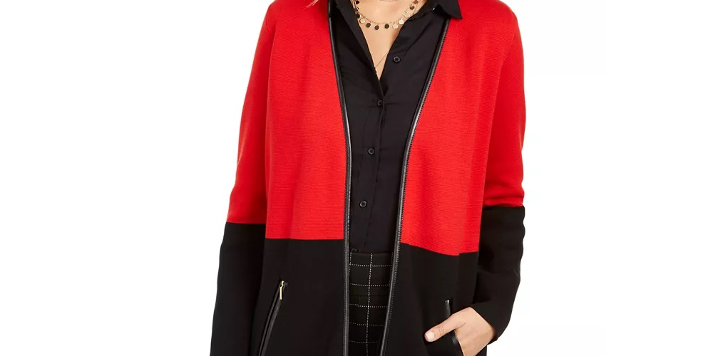 Cardigan feminino Charter Club Milano Cotton Colorblocked, vermelho, tamanho pequeno