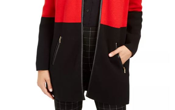 Cardigan feminino Charter Club Milano Cotton Colorblocked, vermelho, tamanho pequeno
