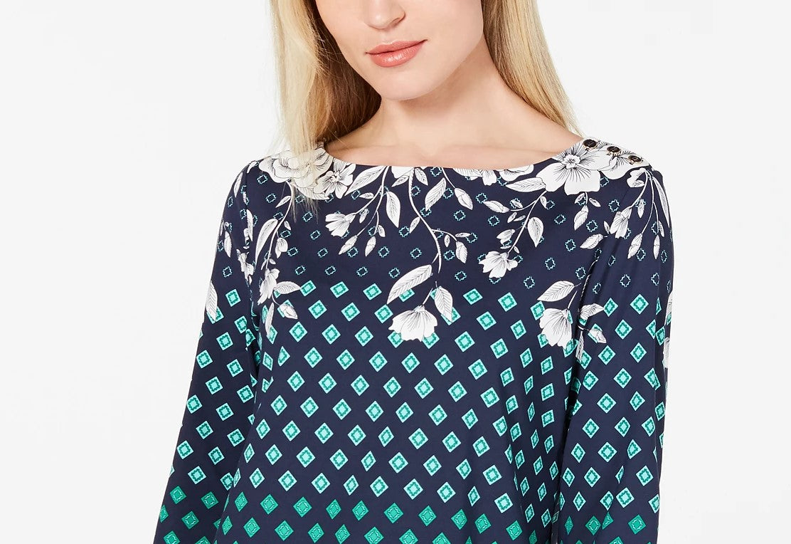 Top feminino com decote canoa estampado Charter Club, azul, tamanho XX-G