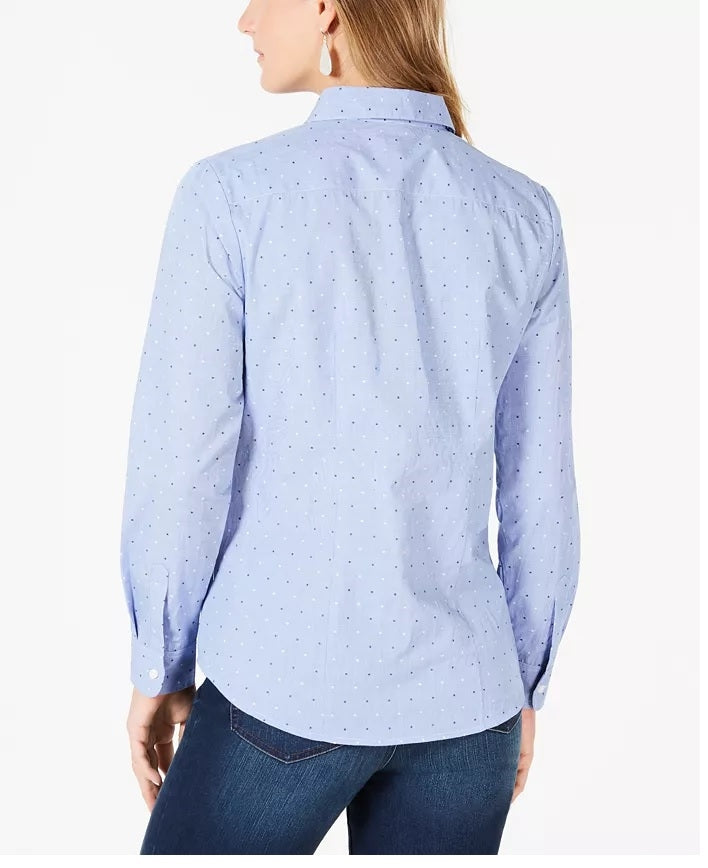 Blusa feminina Charter Club de algodão estampada com botões frontais, turquesa/azul, tamanho 8