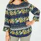 Blusa plus size com estampa mista azul Charter Club feminina, tamanho 2X
