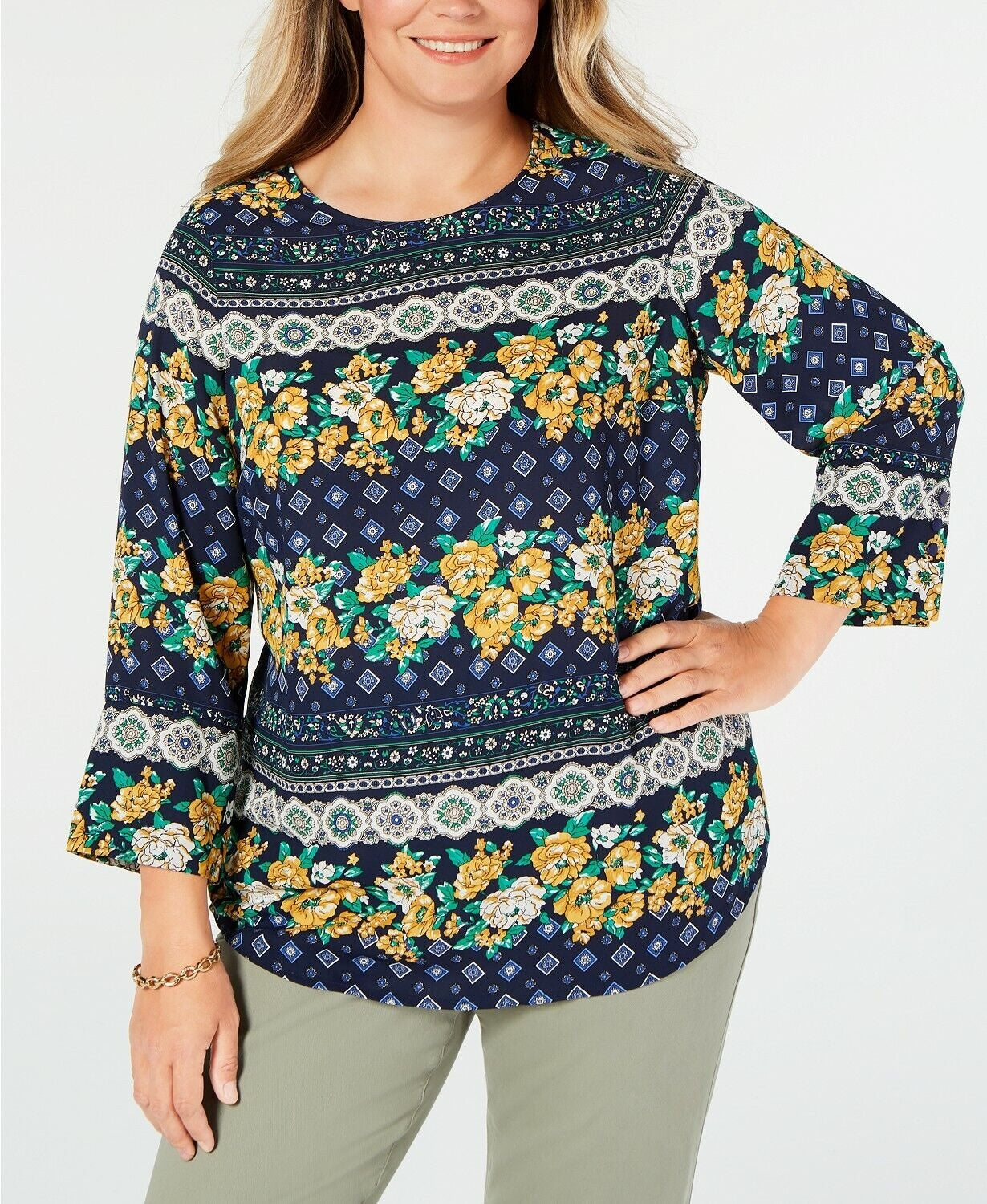 Blusa plus size com estampa mista azul Charter Club feminina, tamanho 2X