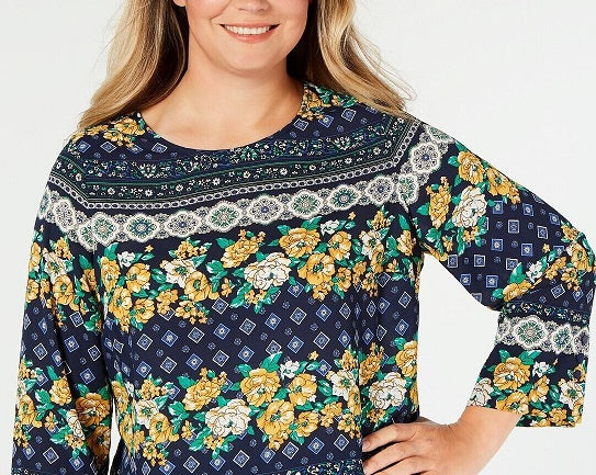 Blusa plus size com estampa mista azul Charter Club feminina, tamanho 2X