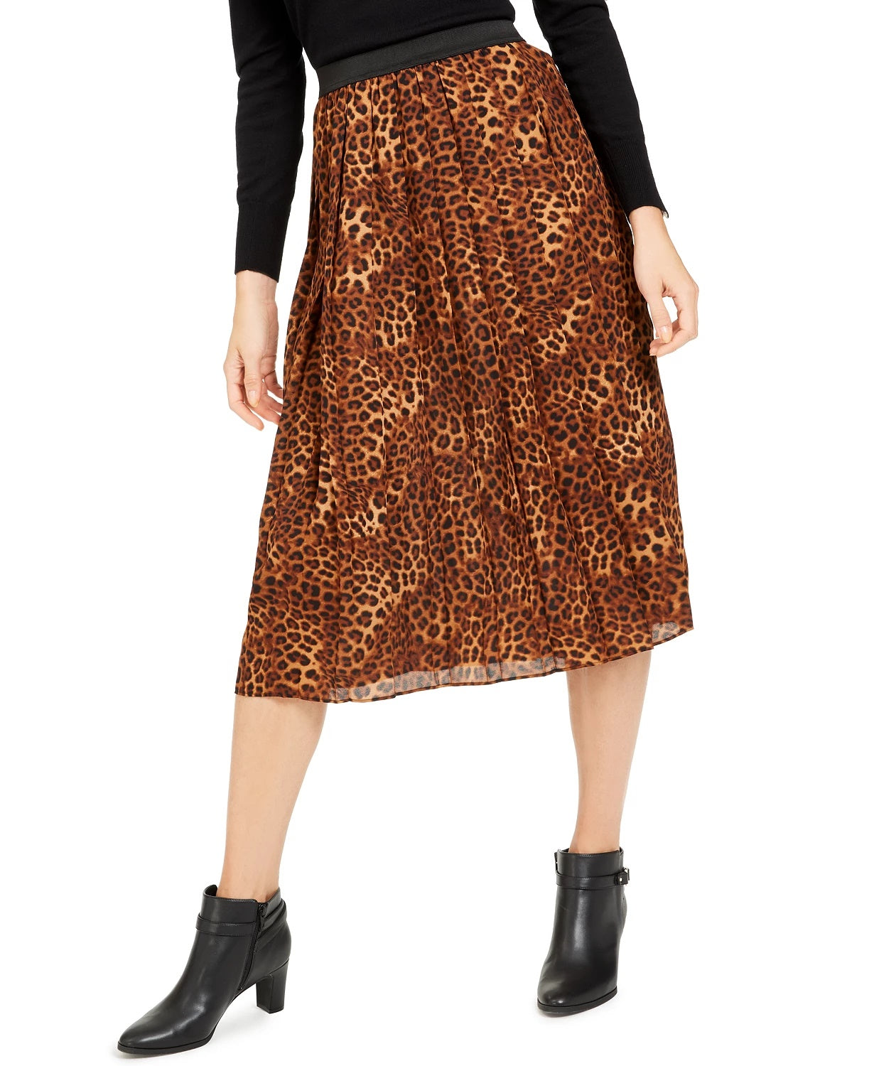 Saia plissada com estampa animal feminina Charter Club, bege, tamanho pequeno