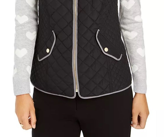 Colete feminino acolchoado com gola alta Charter Club, preto, tamanho pequeno