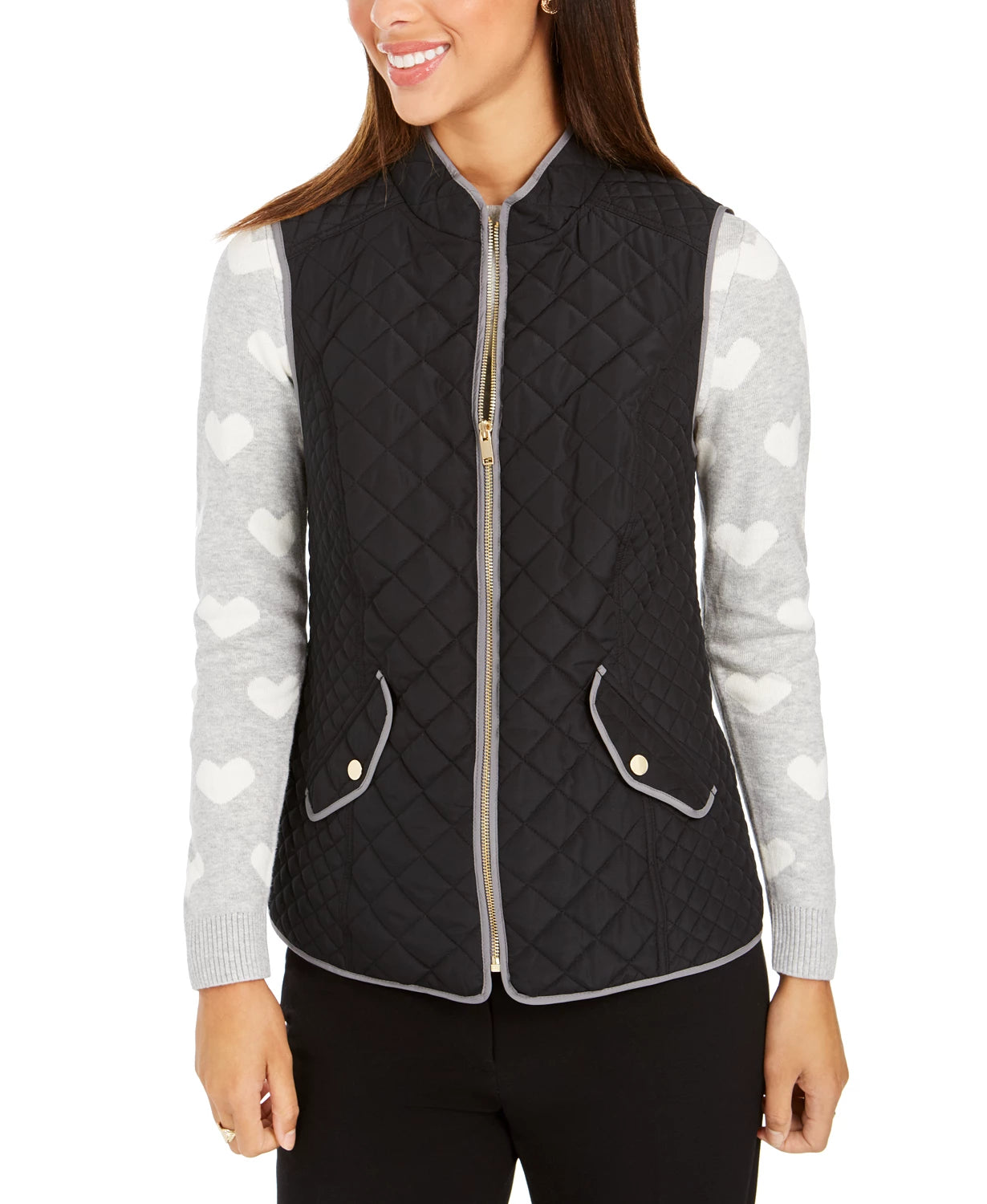 Colete feminino acolchoado com gola alta Charter Club, preto, tamanho extragrande