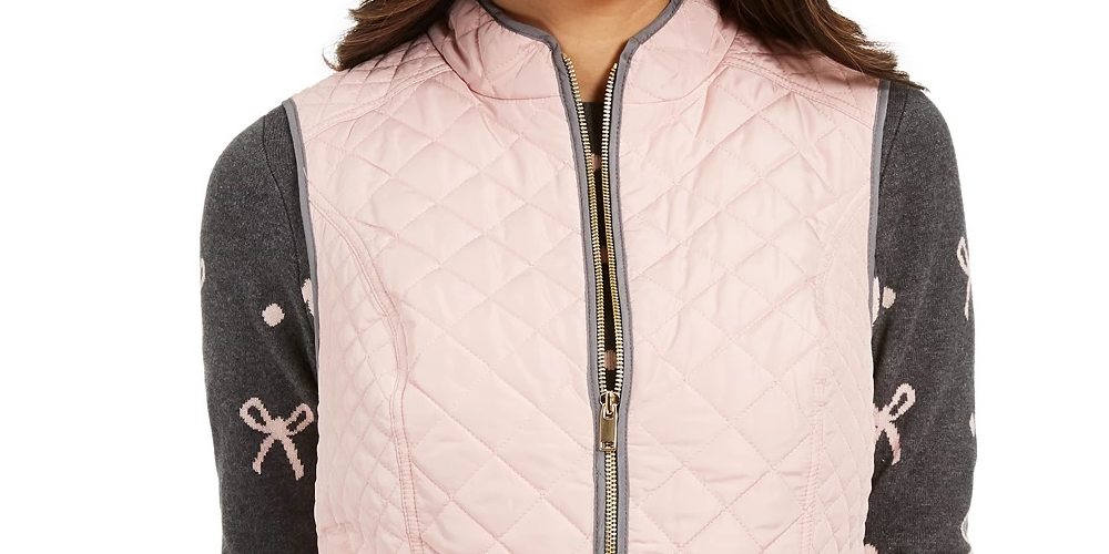 Colete feminino acolchoado com gola alta Charter Club, rosa, tamanho XX-G
