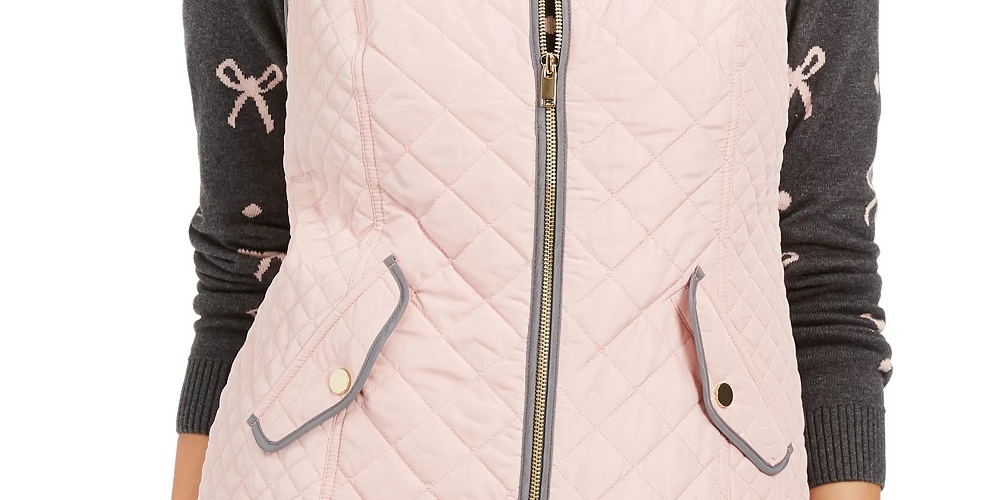 Colete feminino acolchoado com gola alta Charter Club, rosa, tamanho XX-G