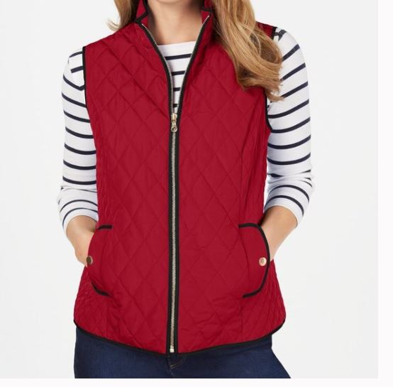 Colete feminino acolchoado com gola alta Charter Club, vermelho, tamanho pequeno