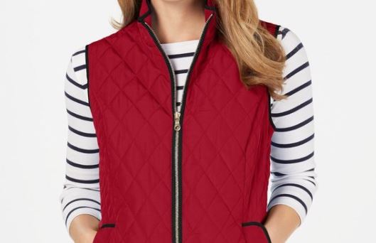 Colete feminino acolchoado com gola alta Charter Club, vermelho, tamanho pequeno