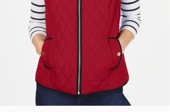 Colete feminino acolchoado com gola alta Charter Club, vermelho, tamanho pequeno