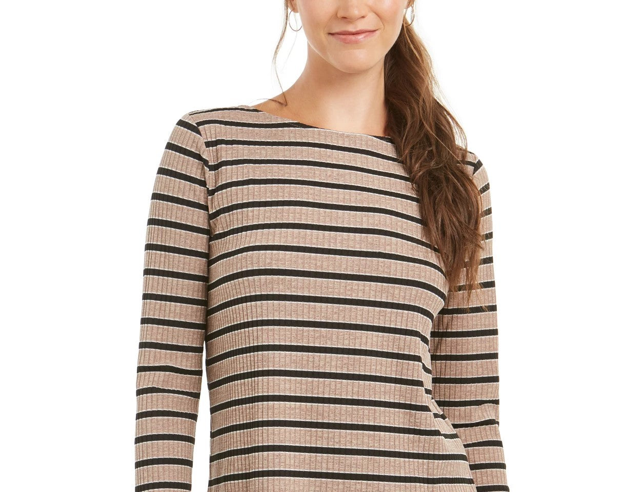 Charter Club Blusa feminina de manga comprida mesclada, bege escuro, tamanho extragrande