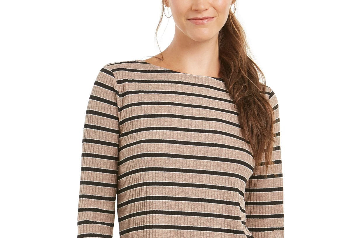 Charter Club Blusa feminina de manga comprida mesclada, bege escuro, tamanho extragrande