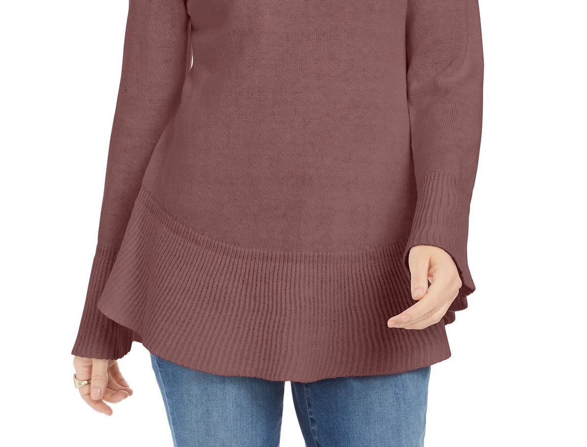 Suéter de malha com babados e bainha plissada feminino Style &amp; Co, tamanho médio, roxo, grande