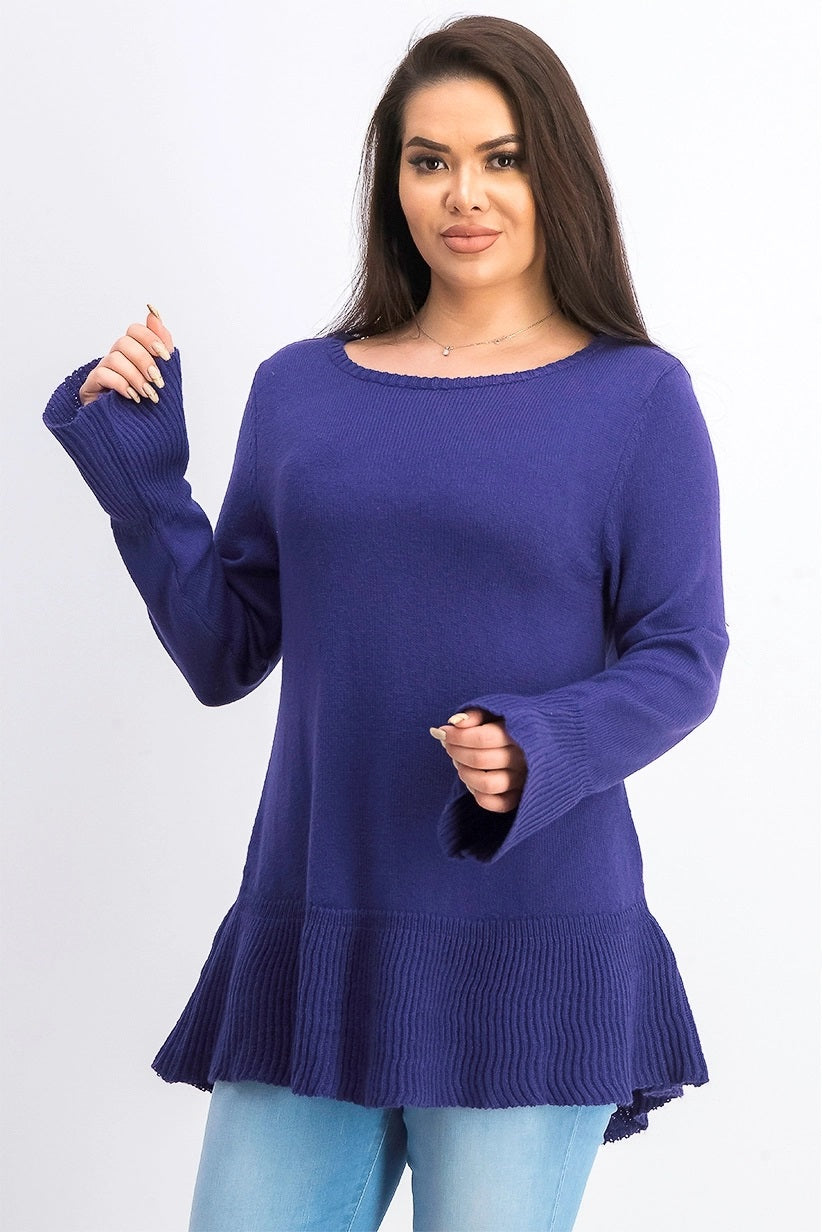 Suéter de malha com babados e bainha plissada feminino Style &amp; Co, tamanho médio, roxo, tamanho extrapequeno