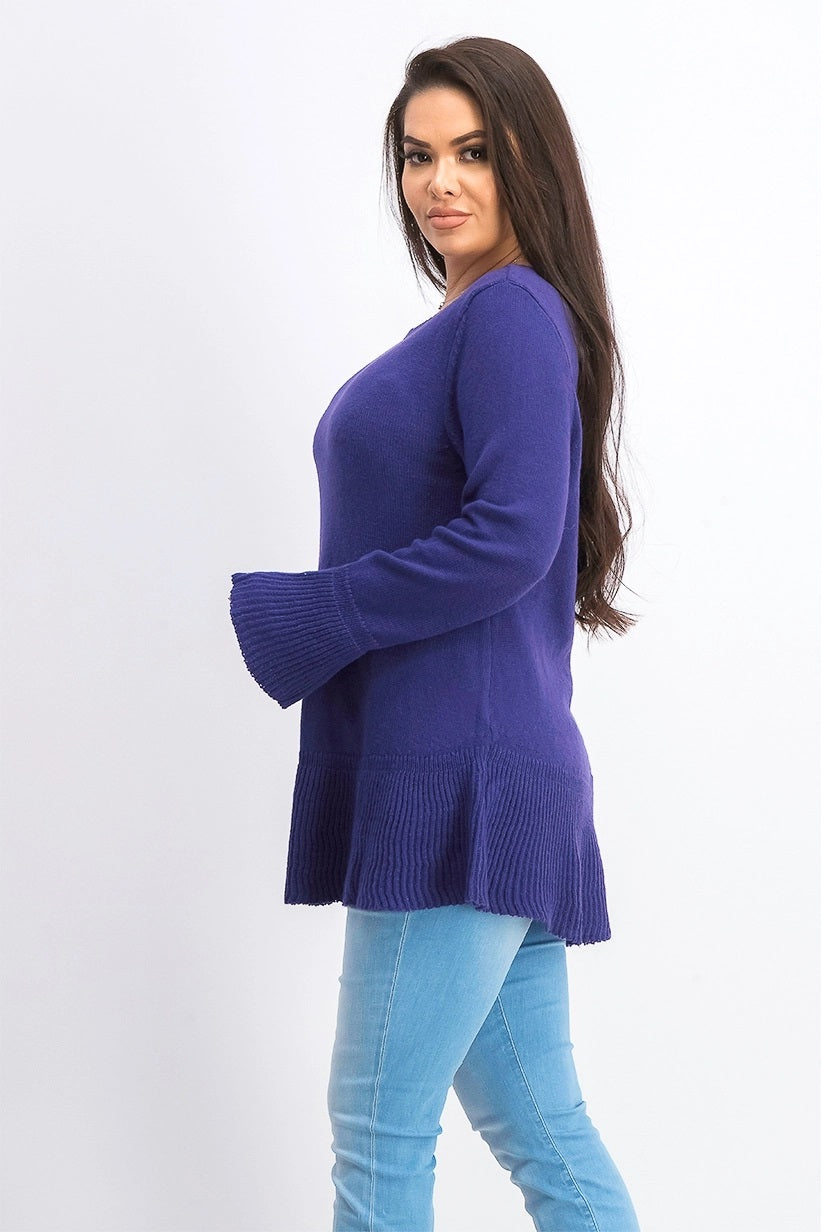 Suéter de malha com babados e bainha plissada feminino Style &amp; Co, tamanho médio, roxo, tamanho extrapequeno