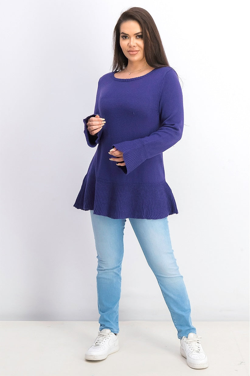 Suéter de malha com babados e bainha plissada feminino Style &amp; Co, tamanho médio, roxo, tamanho extrapequeno