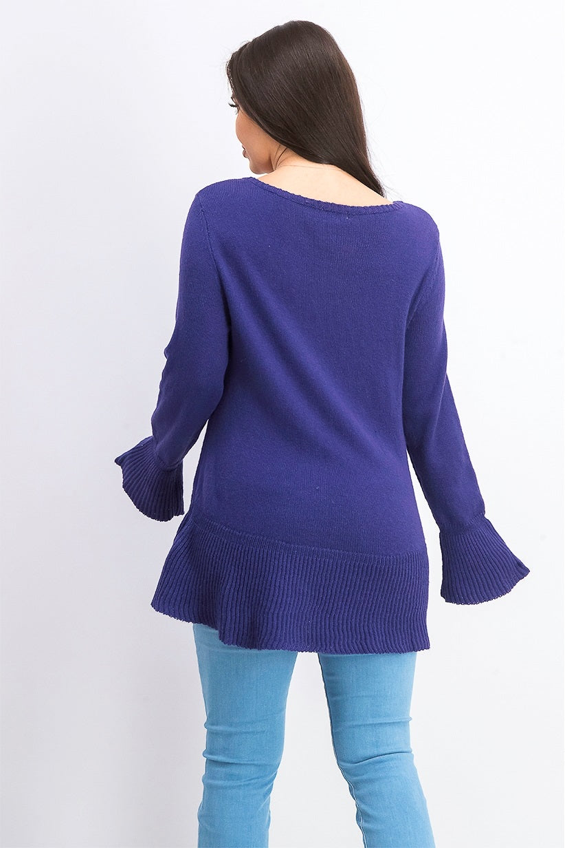 Suéter de malha com babados e bainha plissada feminino Style &amp; Co, tamanho médio, roxo, tamanho extrapequeno