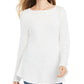 Suéter de malha com babados e bainha plissada feminino Style &amp; Co, tamanho grande, branco