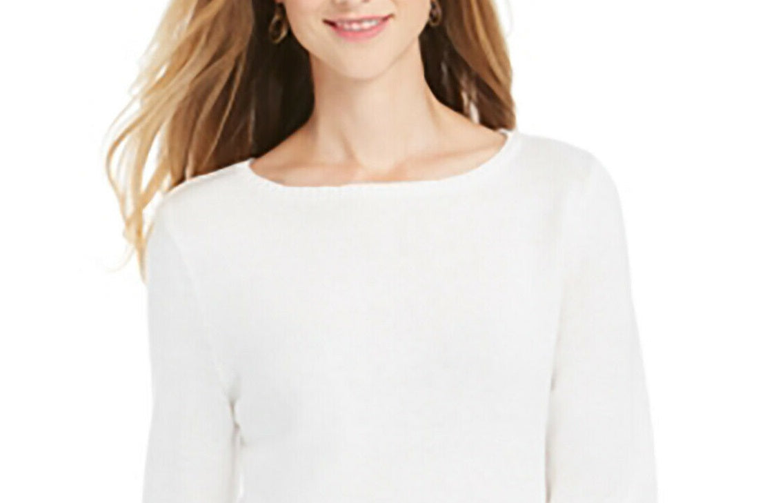 Suéter de malha com babados e bainha plissada feminino Style &amp; Co, tamanho grande, branco