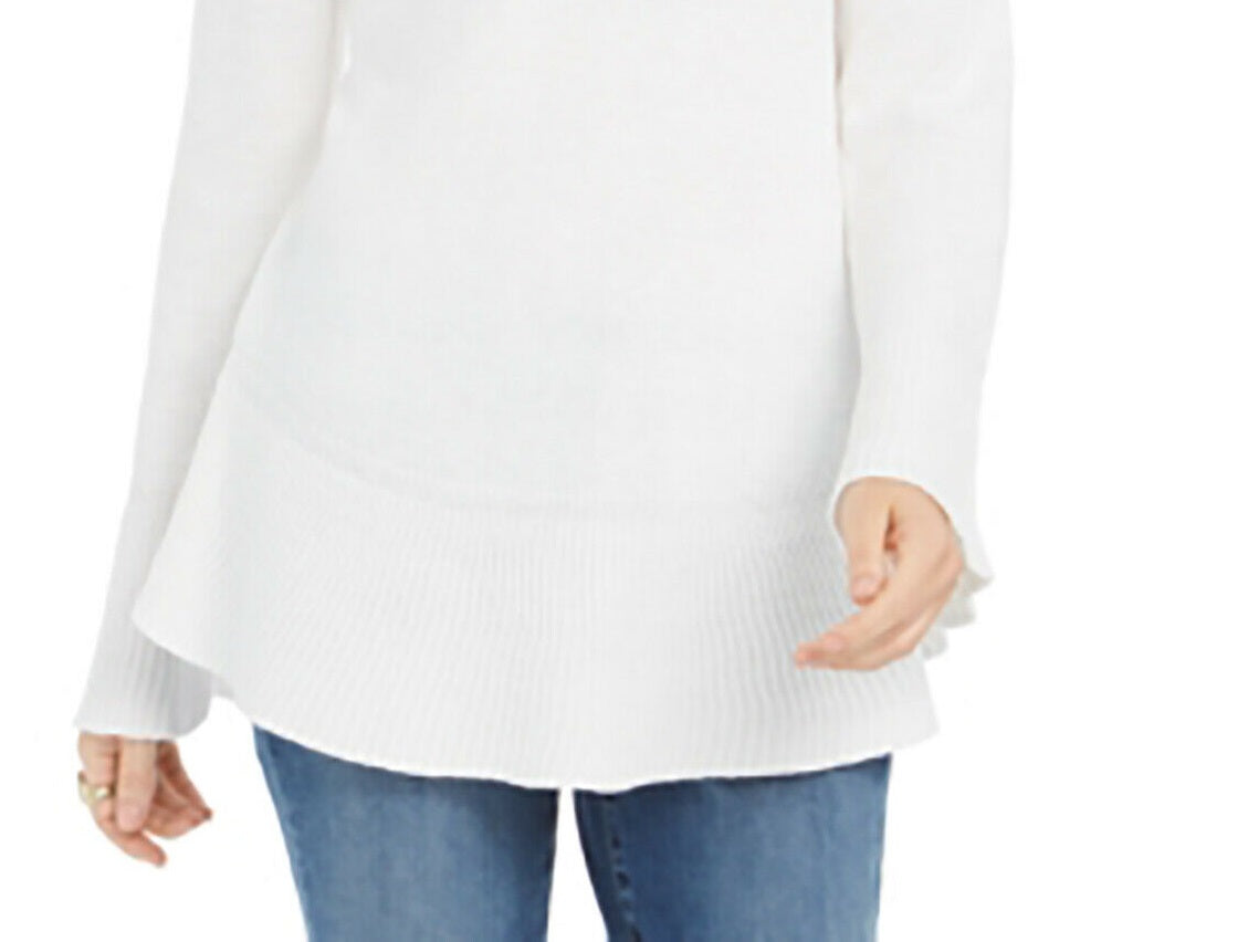 Suéter de malha com babados e bainha plissada feminino Style &amp; Co, tamanho grande, branco