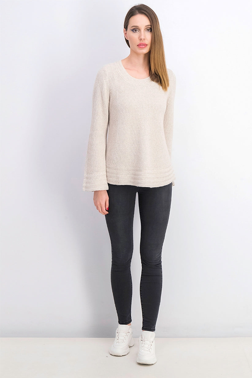 Suéter pulôver feminino estilo &amp; co, malha boxy, bege, cáqui, tamanho grande