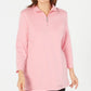 Karen Scott Blusa de algodão feminina com meio zíper e gola alta, rosa escuro, tamanho pequeno